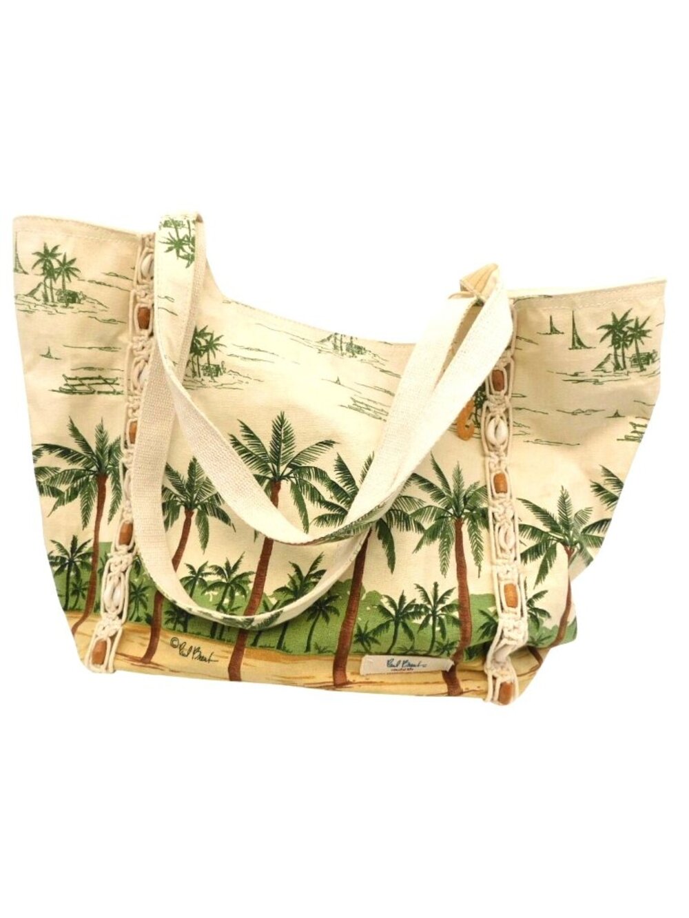Paul Brent Coastal Life Portofino Palm Tree Canvas Tote Bag Seashell Accents